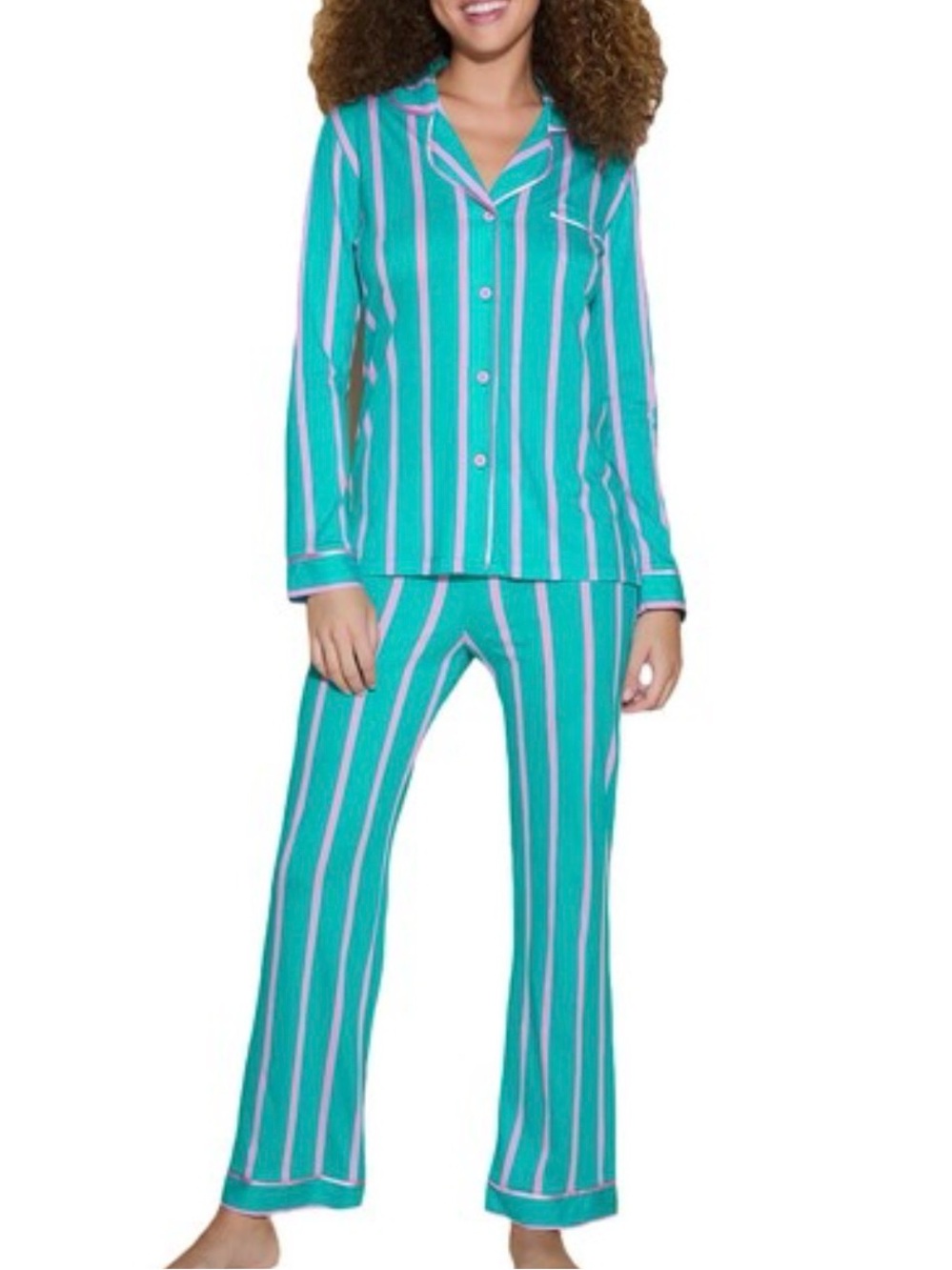 Cosabella  size XL  pima cotton Top & pants lounge pajamas set Teal Striped  l